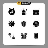 Set of 9 Vector Solid Glyphs on Grid for american set growth cog target Editable Vector Design Elements