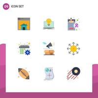 Mobile Interface Flat Color Set of 9 Pictograms of schedule calendar laptop smoking health Editable Vector Design Elements