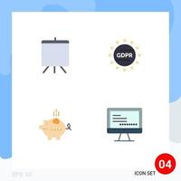 Pack of 4 creative Flat Icons of board piggy gdpr protection savings Editable Vector Design Elements