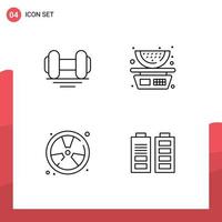 4 Thematic Vector Filledline Flat Colors and Editable Symbols of dumbbell fighter lift balance fireman Editable Vector Design Elements