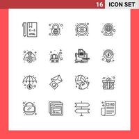 Pack of 16 Modern Outlines Signs and Symbols for Web Print Media such as navigation location globe with lock home tool Editable Vector Design Elements