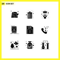 Universal Icon Symbols Group of 9 Modern Solid Glyphs of retro floppy disk well upload hdd Editable Vector Design Elements