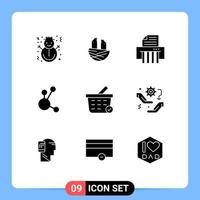 Pack of 9 Modern Solid Glyphs Signs and Symbols for Web Print Media such as checkout crypto currency spring crypto bitconnect Editable Vector Design Elements