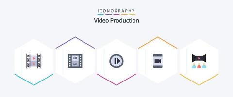 paquete de 25 iconos planos de producción de video que incluye . móvil. multimedia. película vector