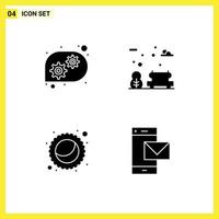 Universal Icon Symbols Group of 4 Modern Solid Glyphs of gear contact bench mardi gras mobile Editable Vector Design Elements