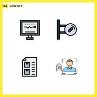 Modern Set of 4 Filledline Flat Colors Pictograph of cardiogram check heartbeat board document Editable Vector Design Elements