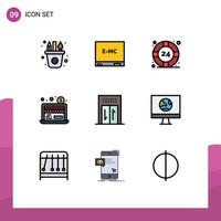 Filledline Flat Color Pack of 9 Universal Symbols of app hotel lifesaver elevator online Editable Vector Design Elements