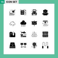 Modern Set of 16 Solid Glyphs Pictograph of data computing dumbbell cloud bag Editable Vector Design Elements