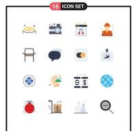 16 User Interface Flat Color Pack of modern Signs and Symbols of home chair web fireman fire Editable Pack of Creative Vector Design Elements