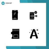 4 User Interface Solid Glyph Pack of modern Signs and Symbols of phone phone android lock sd card Editable Vector Design Elements