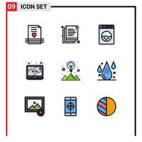 Set of 9 Modern UI Icons Symbols Signs for coding mountain machine idea website Editable Vector Design Elements