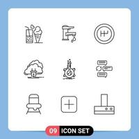 Set of 9 Modern UI Icons Symbols Signs for power energy water connection mechanics Editable Vector Design Elements