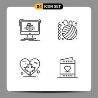 paquete de iconos de vector de stock de 4 signos y símbolos de línea para elementos de diseño de vector editable de otoño de croquis de corazón de cubo