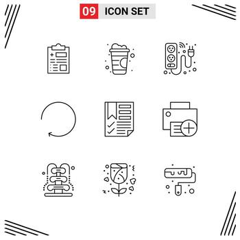 Modern Set of 9 Outlines Pictograph of document bookmark device rotate arrow Editable Vector Design Elements