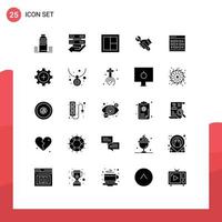 Universal Icon Symbols Group of 25 Modern Solid Glyphs of tools repair control wrench window Editable Vector Design Elements