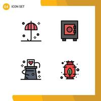 Modern Set of 4 Filledline Flat Colors Pictograph of protection magic umbrella user trick Editable Vector Design Elements