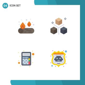 conjunto de iconos planos de interfaz móvil de 4 pictogramas de elementos de diseño de vector editables de interfaz de objetos de codificación de calculadora de campo