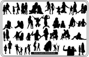 silhouette of mother and child, set, mom and baby vector