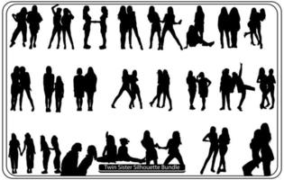 Cute twins sisters Silhouette, Symbol of siblings, twins, family,friends. vector