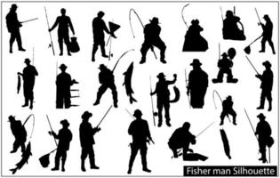 Fisher man silhouette set vector