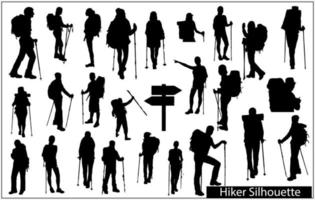 hiking silhouette vector on white background