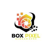 pixel box with shutter logo vector design template