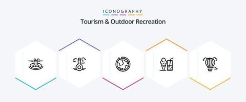 Tourism And Outdoor Recreation 25 Line icon pack including air. juice. globe. summer. drink vector