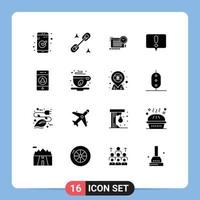 Set of 16 Commercial Solid Glyphs pack for web signaling file notification chat Editable Vector Design Elements