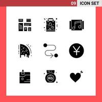 Modern Set of 9 Solid Glyphs Pictograph of party pizza shopping birthday song Editable Vector Design Elements