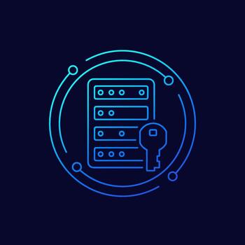 server, mainframe and a key line icon vector
