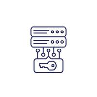 server and a key, access control line icon vector