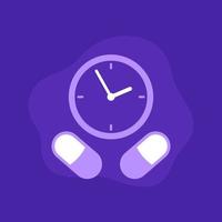 medication time icon with pills and clock vector