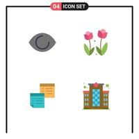 Editable Vector Line Pack of 4 Simple Flat Icons of eye sticky vision nature note Editable Vector Design Elements