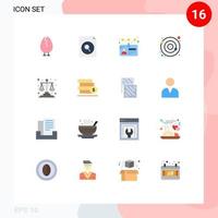 paquete de 16 signos y símbolos modernos de colores planos para medios de impresión web, como escalas, justicia, controlador, equilibrio, órbita, paquete editable de elementos creativos de diseño de vectores