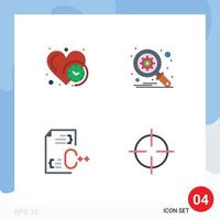 Set of 4 Vector Flat Icons on Grid for clock develop time search file Editable Vector Design Elements