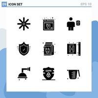 Pack of 9 creative Solid Glyphs of diet secure avatar protection profile Editable Vector Design Elements