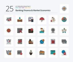 Banking Finance And Market Economics 25 Line Filled icon pack including calculation. budget. cash. banking. audit vector