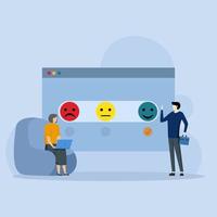 Rating scale and customer satisfaction concept. feedback and review illustration concept. Characters provide positive feedback for helpdesk services. Vector illustration.