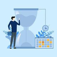 Timetable planning illustration concept. Character managing work tasks, Time management and organization concept, deadline using calendar. Vector illustration.