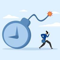 Time management concept. Businessman running away from time countdown bomb about to explode. countdown of project deadlines or problems or difficulties to deliver or launch a product concept. vector