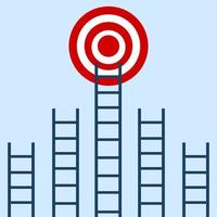 Ladder target achievement concept on blue background. target, success concept with space. aim high at the target target among the other short ladders on a blue background vector