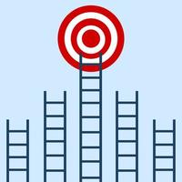 Ladder target achievement concept on blue background. target, success concept with space. aim high at the target target among the other short ladders on a blue background vector