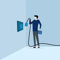 concepto de ilustración de eficiencia energética. los personajes desconectan los electrodomésticos y usan bombillas de bajo consumo, lo que reduce el consumo de energía en el hogar. concepto de ahorro de energía y electricidad verde. vector. vector