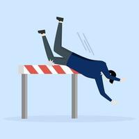 failed businessman failed to jump over hurdles and fell to the ground, Business failure, underperforming employee problem or concept, mistakes or unable to overcome difficulties or obstacles. vector