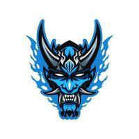 logotipo de máscara de demonio azul japonés juegos esports vector