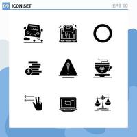 9 Universal Solid Glyphs Set for Web and Mobile Applications warning alert gasket money cash Editable Vector Design Elements