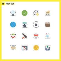 16 User Interface Flat Color Pack of modern Signs and Symbols of living search time management internet basket Editable Pack of Creative Vector Design Elements