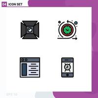 Mobile Interface Filledline Flat Color Set of 4 Pictograms of focus web page shooting routine alarm Editable Vector Design Elements