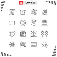 Universal Icon Symbols Group of 16 Modern Outlines of mind head songs education board Editable Vector Design Elements