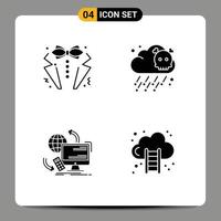 Group of 4 Modern Solid Glyphs Set for bow control suit poisonous remote Editable Vector Design Elements